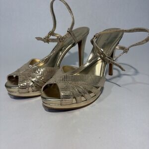 Antonio Melani Womens Size 7.5 Gold Metallic Sparkly Sandals Ankle Strap Shoes
